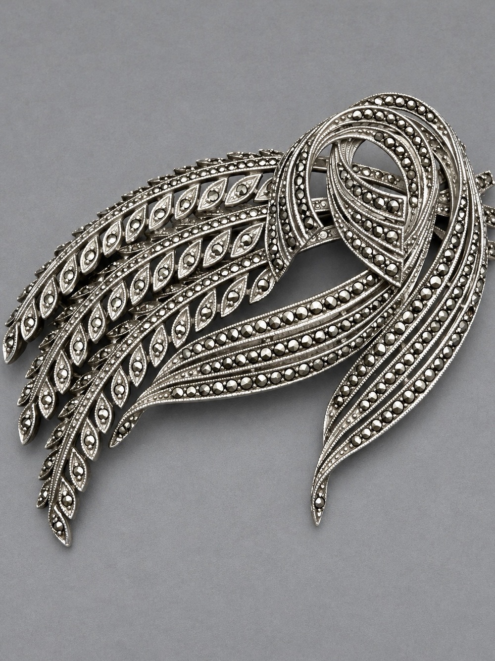 Vintage Large Marcasite Leaf Brooch - #cz367